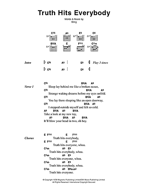 Truth Hits Everybody (Guitar Chords/Lyrics) von The Police