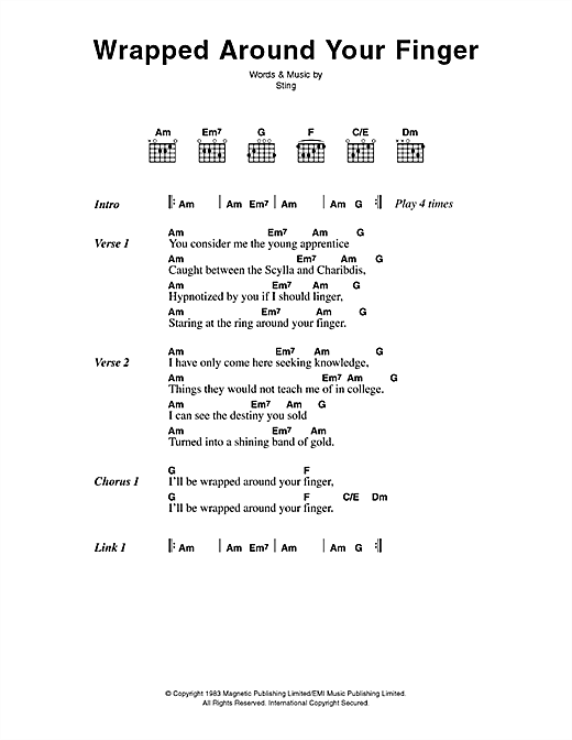 Wrapped Around Your Finger (Guitar Chords/Lyrics) von The Police