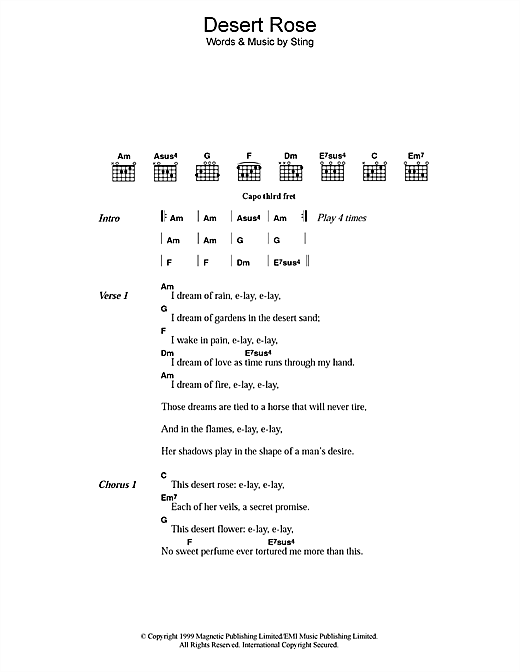 Desert Rose (Guitar Chords/Lyrics) von Sting