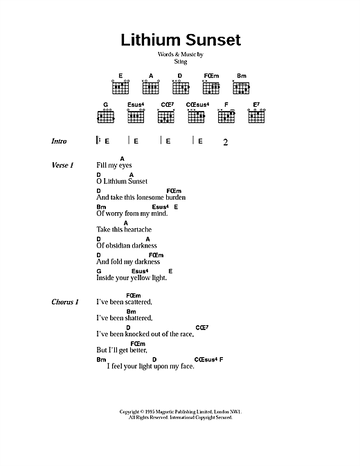 Lithium Sunset (Guitar Chords/Lyrics) von Sting