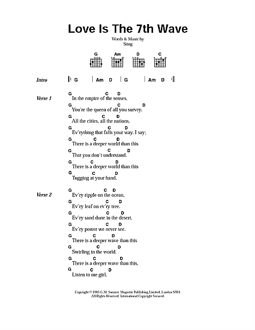 Love Is The Seventh Wave (Guitar Chords/Lyrics) von Sting