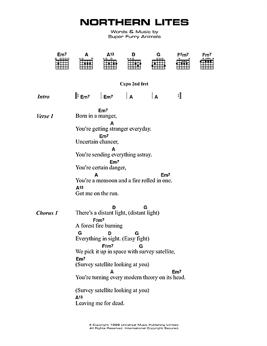 Northern Lites (Guitar Chords/Lyrics) von Super Furry Animals