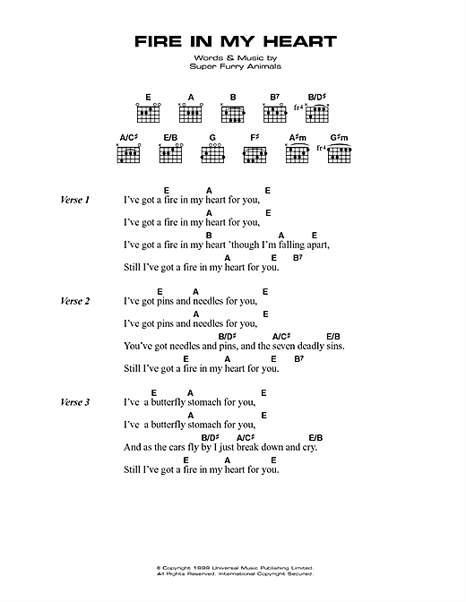 Fire In My Heart (Guitar Chords/Lyrics) von Super Furry Animals