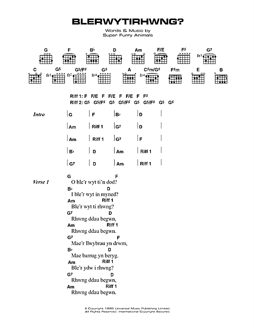 Blerwytirhwng (Guitar Chords/Lyrics) von Super Furry Animals