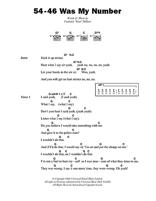 54-46 Was My Number (Guitar Chords/Lyrics) von Toots & The Maytals