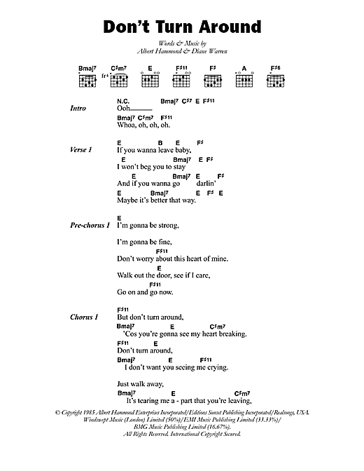 Don't Turn Around (Guitar Chords/Lyrics) von Aswad