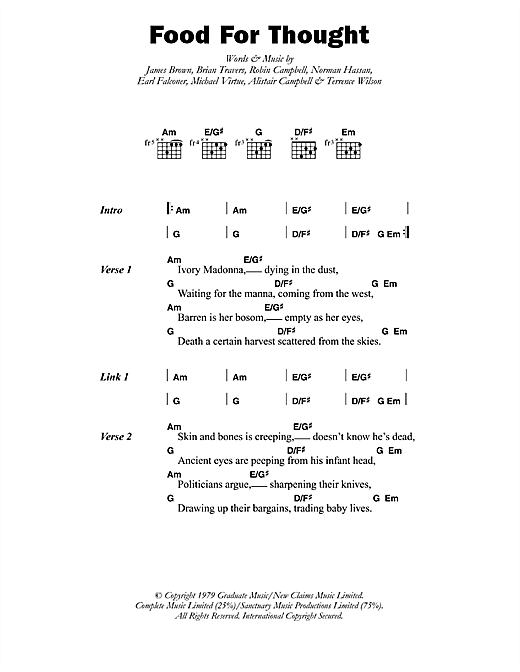 Food For Thought (Guitar Chords/Lyrics) von UB40