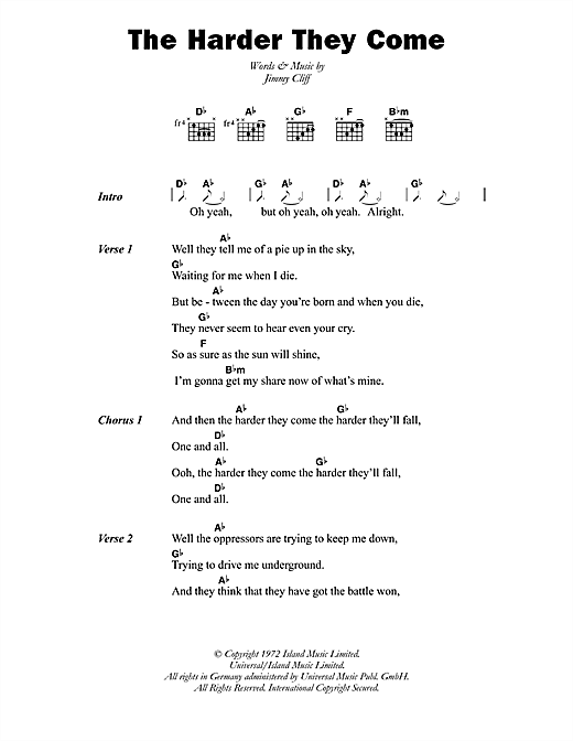 The Harder They Come (Guitar Chords/Lyrics) von Jimmy Cliff