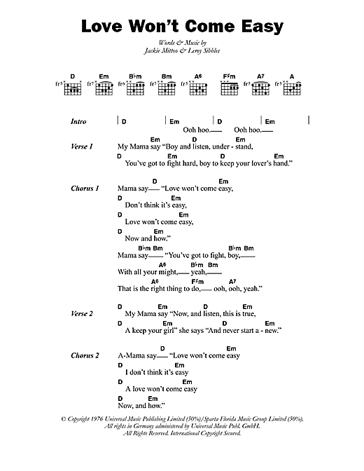 Love Won't Come Easy (Guitar Chords/Lyrics) von The Heptones