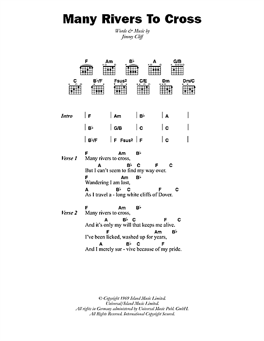 Many Rivers To Cross (Guitar Chords/Lyrics) von Jimmy Cliff