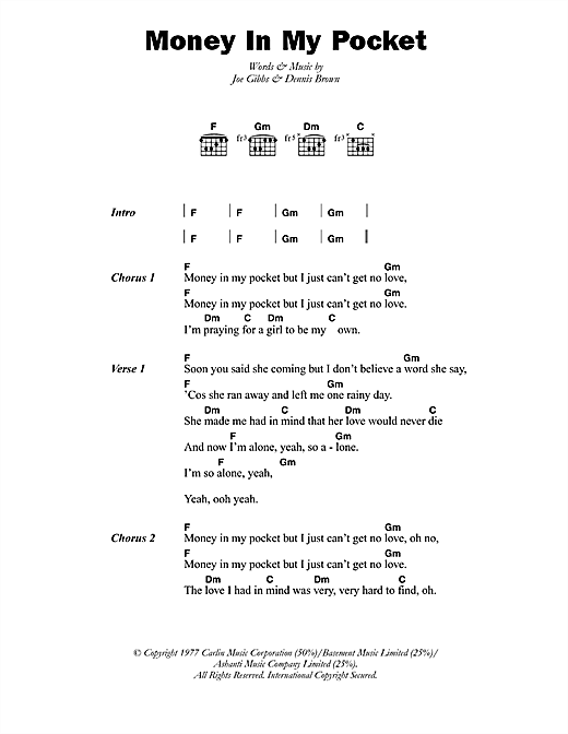 Money In My Pocket (Guitar Chords/Lyrics) von Dennis Brown