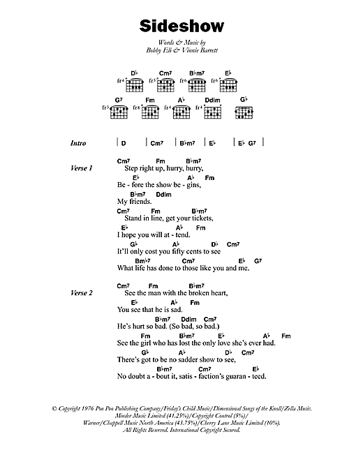 Sideshow (Guitar Chords/Lyrics) von Barry Biggs