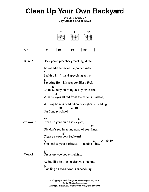 Clean Up Your Own Backyard (Guitar Chords/Lyrics) von Elvis Presley