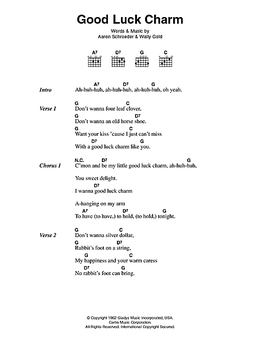 Good Luck Charm (Guitar Chords/Lyrics) von Elvis Presley