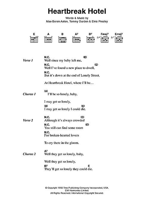 Heartbreak Hotel (Guitar Chords/Lyrics) von Elvis Presley