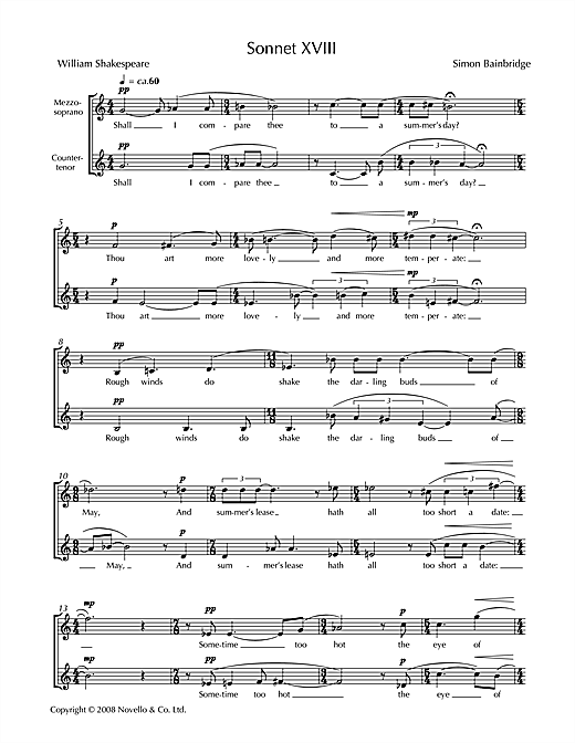 Sonnet XVIII (for mezzo-soprano & counter-tenor) (Piano & Vocal) von Simon Bainbridge