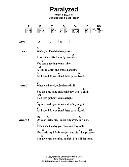 Paralyzed (Guitar Chords/Lyrics) von Elvis Presley