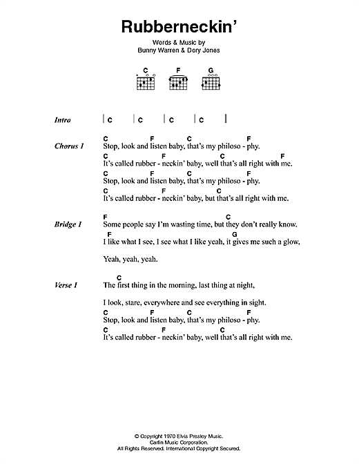 Rubberneckin' (Guitar Chords/Lyrics) von Elvis Presley