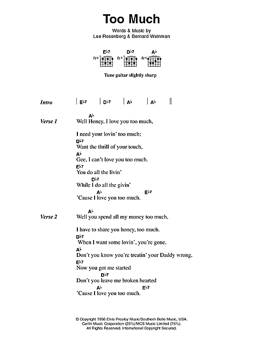 Too Much (Guitar Chords/Lyrics) von Elvis Presley