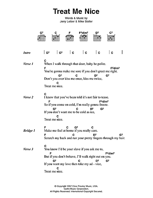 Treat Me Nice (Guitar Chords/Lyrics) von Elvis Presley