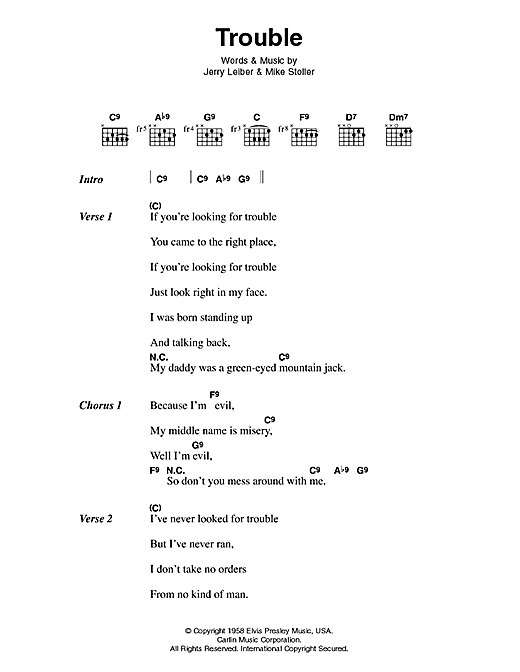 Trouble (Guitar Chords/Lyrics) von Elvis Presley