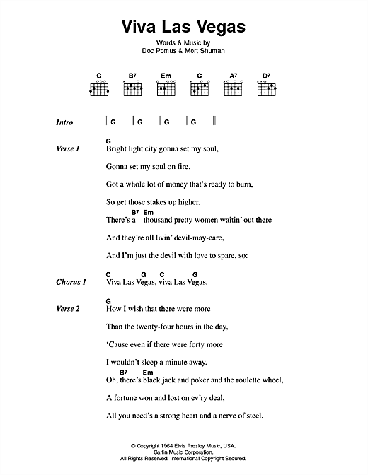 Viva Las Vegas (Guitar Chords/Lyrics) von Elvis Presley