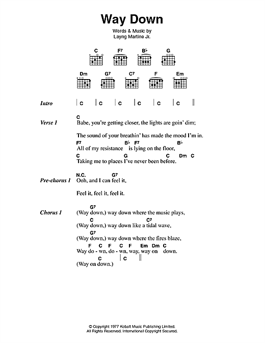 Way Down (Guitar Chords/Lyrics) von Elvis Presley