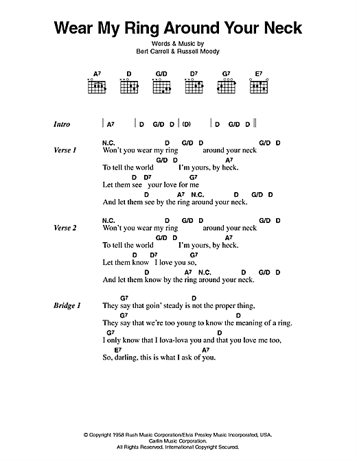 Wear My Ring Around Your Neck (Guitar Chords/Lyrics) von Elvis Presley