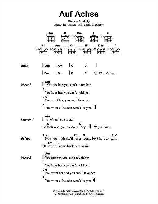 Auf Achse (Guitar Chords/Lyrics) von Franz Ferdinand