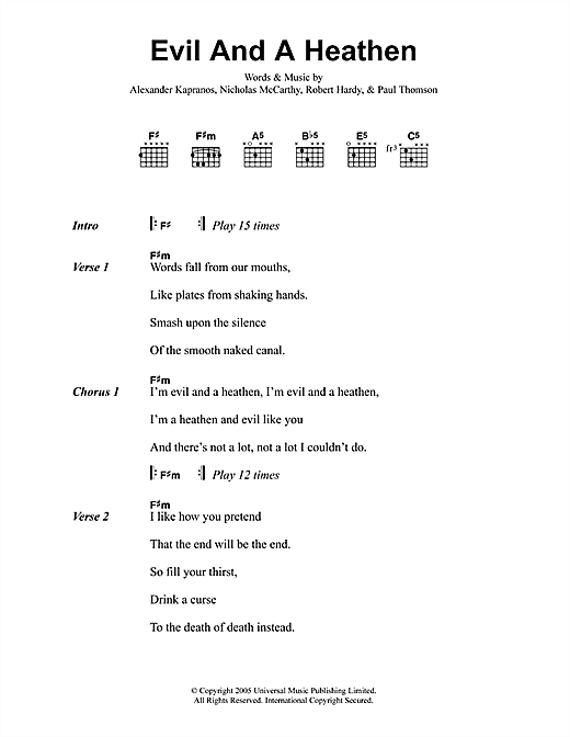 Evil And A Heathen (Guitar Chords/Lyrics) von Franz Ferdinand