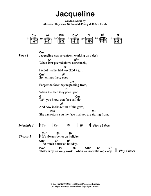 Jacqueline (Guitar Chords/Lyrics) von Franz Ferdinand