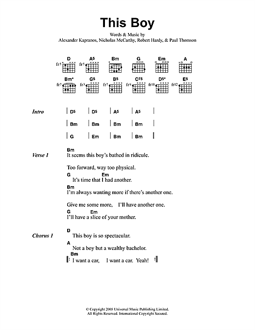 This Boy (Guitar Chords/Lyrics) von Franz Ferdinand