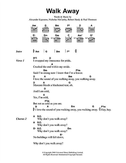 Walk Away (Guitar Chords/Lyrics) von Franz Ferdinand