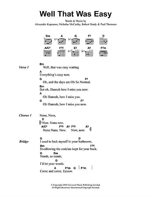 Well That Was Easy (Guitar Chords/Lyrics) von Franz Ferdinand