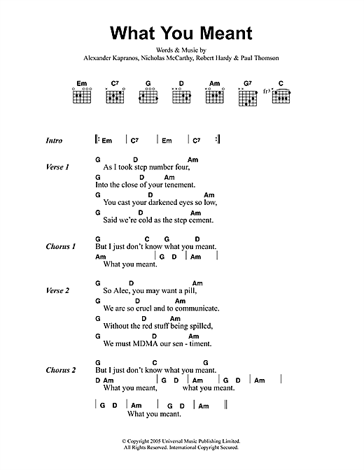 What You Meant (Guitar Chords/Lyrics) von Franz Ferdinand