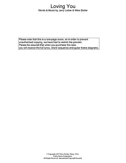 Loving You (Guitar Chords/Lyrics) von Elvis Presley