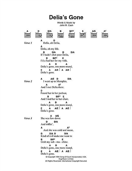 Delia's Gone (Guitar Chords/Lyrics) von Johnny Cash