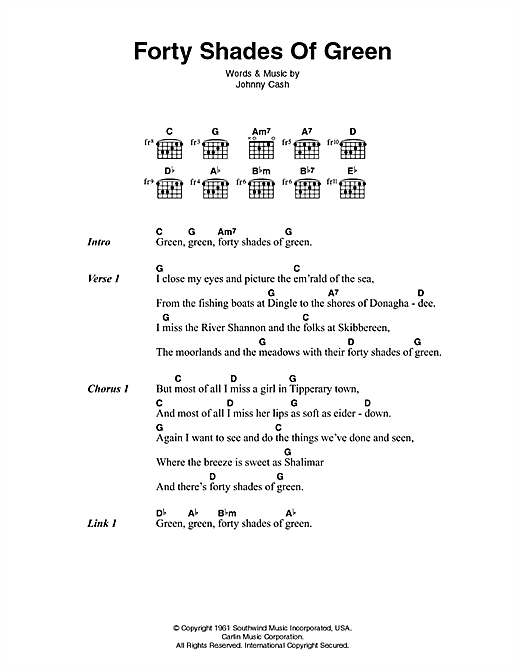 Forty Shades Of Green (Guitar Chords/Lyrics) von Johnny Cash