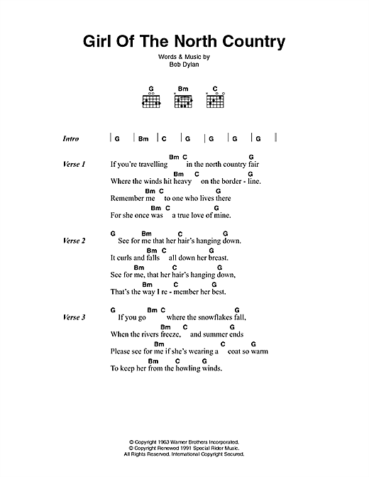 Girl Of The North Country (Guitar Chords/Lyrics) von Bob Dylan