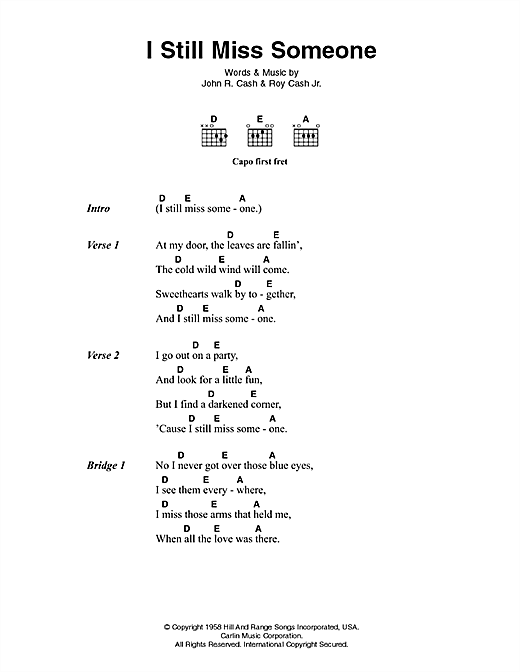 I Still Miss Someone (Guitar Chords/Lyrics) von Johnny Cash