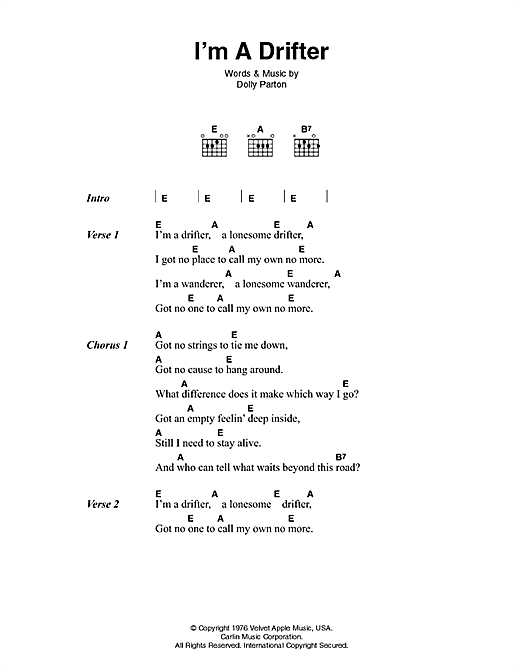 I'm A Drifter (Guitar Chords/Lyrics) von Johnny Cash