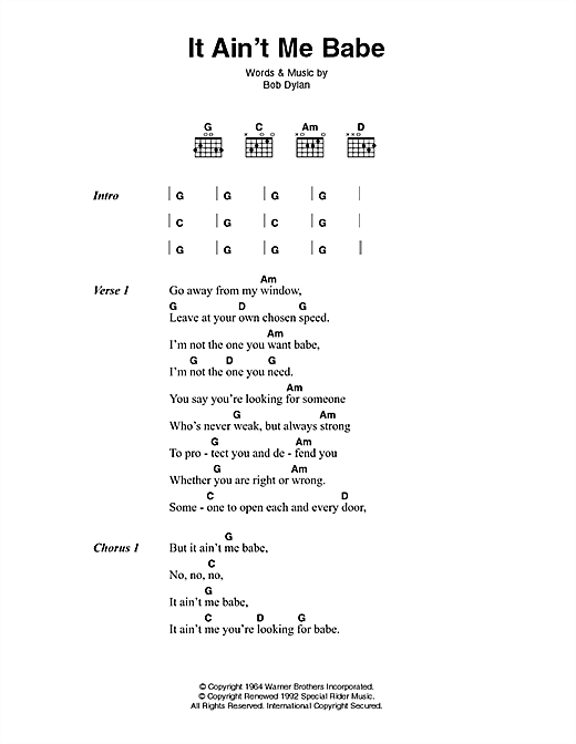 It Ain't Me Babe (Guitar Chords/Lyrics) von Johnny Cash