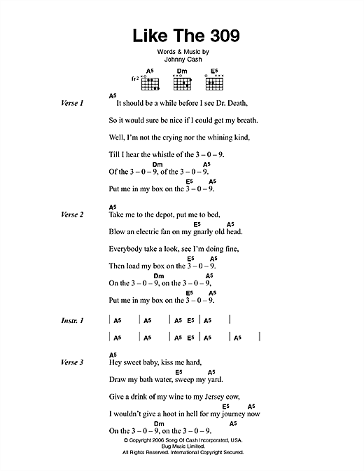 Like The 309 (Guitar Chords/Lyrics) von Johnny Cash