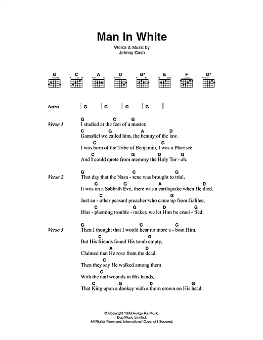 Man In White (Guitar Chords/Lyrics) von Johnny Cash