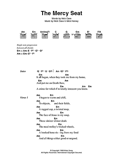 The Mercy Seat (Guitar Chords/Lyrics) von Johnny Cash