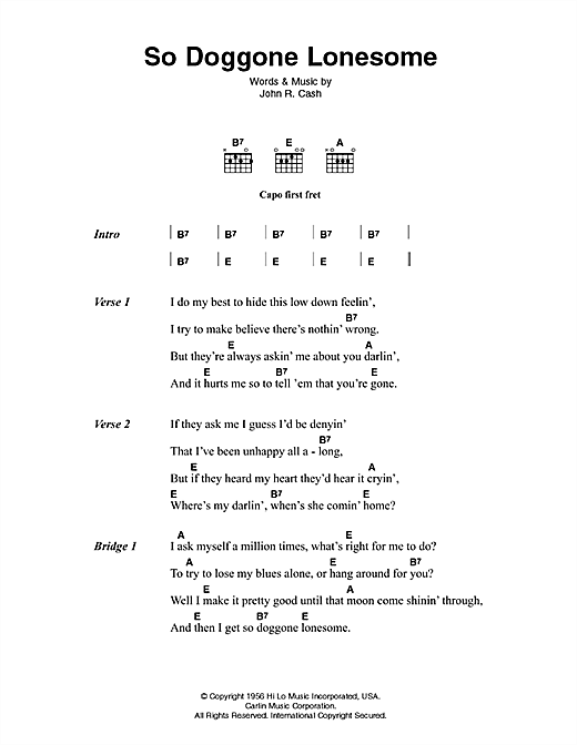 So Doggone Lonesome (Guitar Chords/Lyrics) von Johnny Cash