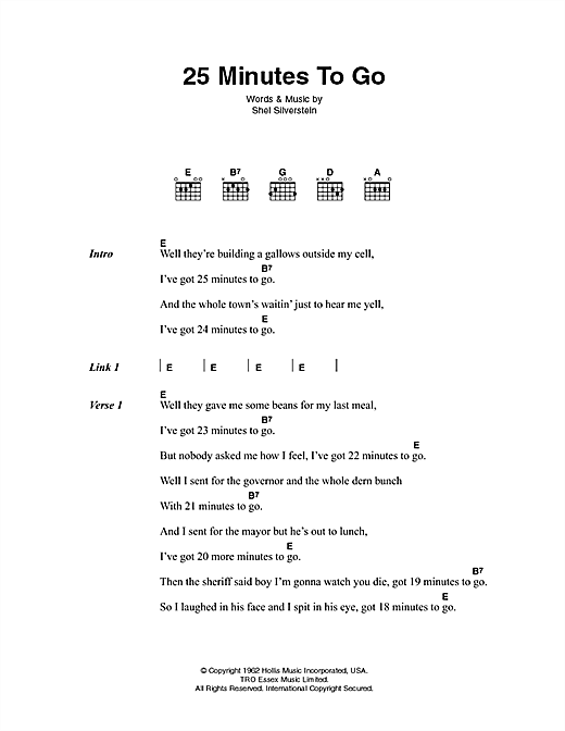 25 Minutes To Go (Guitar Chords/Lyrics) von Johnny Cash