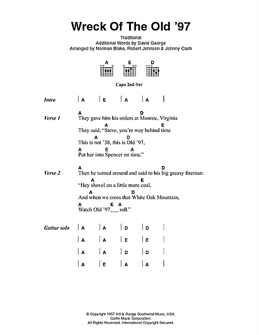 Wreck Of The Old '97 (Guitar Chords/Lyrics) von Johnny Cash