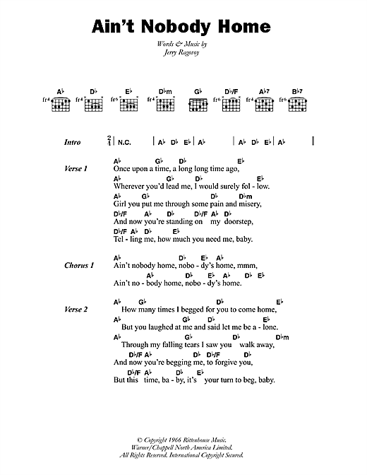 Ain't Nobody Home (Guitar Chords/Lyrics) von B.B. King