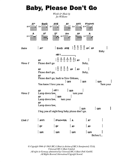 Baby, Please Don't Go (Guitar Chords/Lyrics) von Big Joe Williams